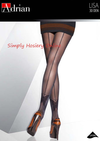 Adrian Lisa Butterfly and Backseam patterned Tights 30 Denier